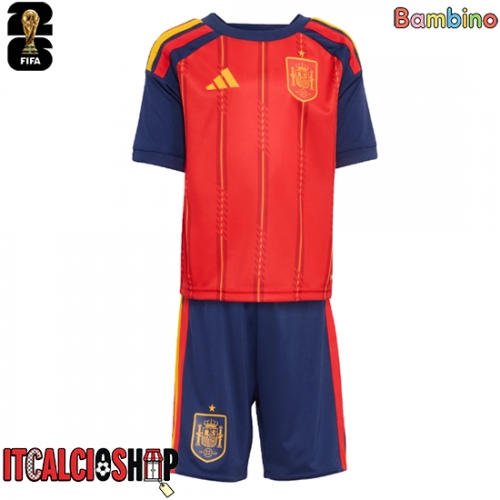 Spagna Prima Maglia Bambino Mondiali 2026 Manica Corta (+ Pantaloni corti)